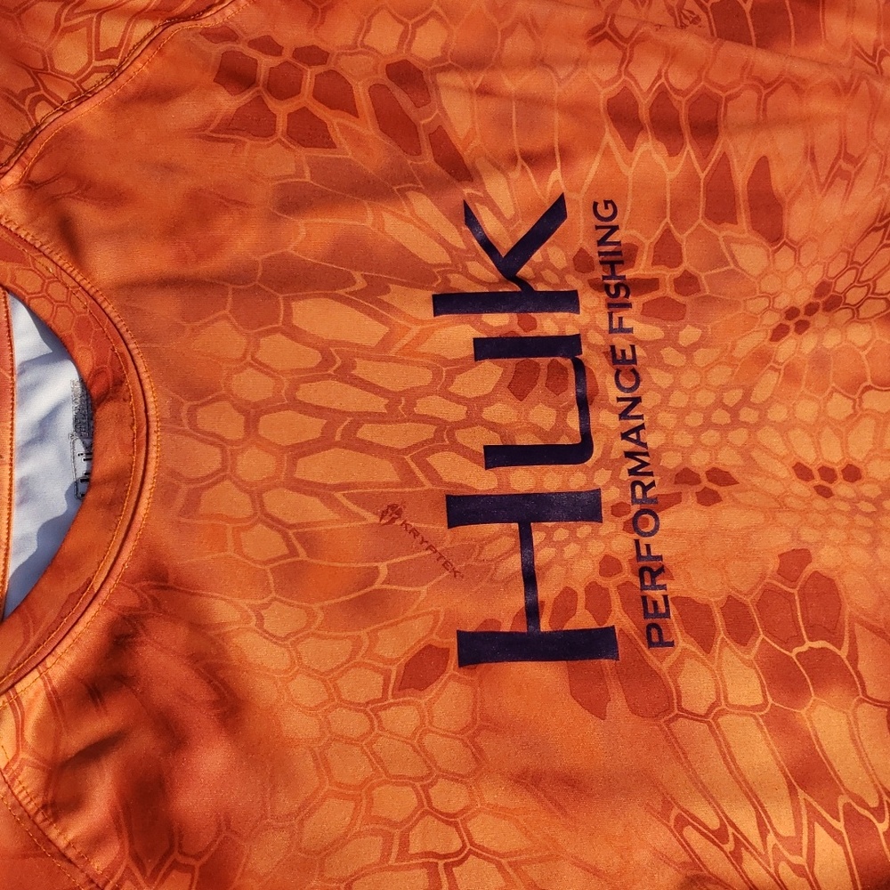 Men's Huk Shirt Kryptek Orange Performance Fishing Long Sleeve Shirt XXL